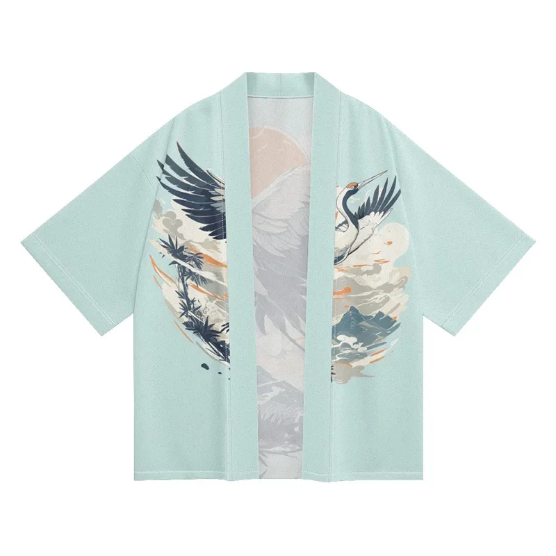

Кардиган большого размера, халат юката, уличная одежда, много стилей японского стиля, кимоно с принтом журавля, летнее пляжное кимоно для женщин и мужчин, косплей хаори