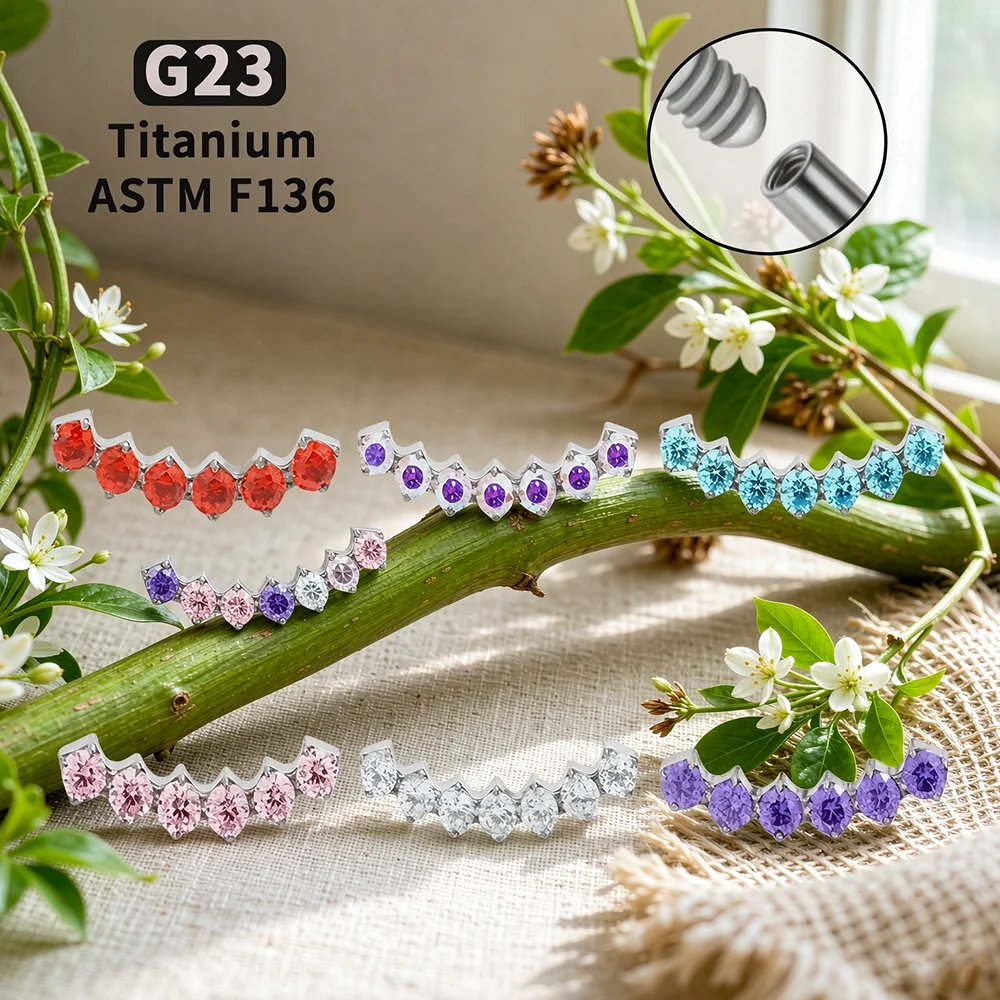 F136 Titanium Labret Piercing Rings Clear CZ Internal Thread Flat Back Studs Earrings for Helix Tragus Cartilage Jewelry