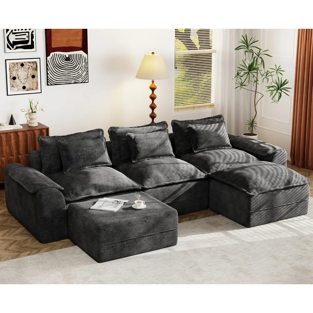 أريكة مقطعية سحابة مقاس 120 بوصة مكونة من 3 مقاعد مع أريكة عثمانية على شكل حرف U أريكة بمقعد عميق مع غطاء قابل للإزالة أريكة كبيرة #1