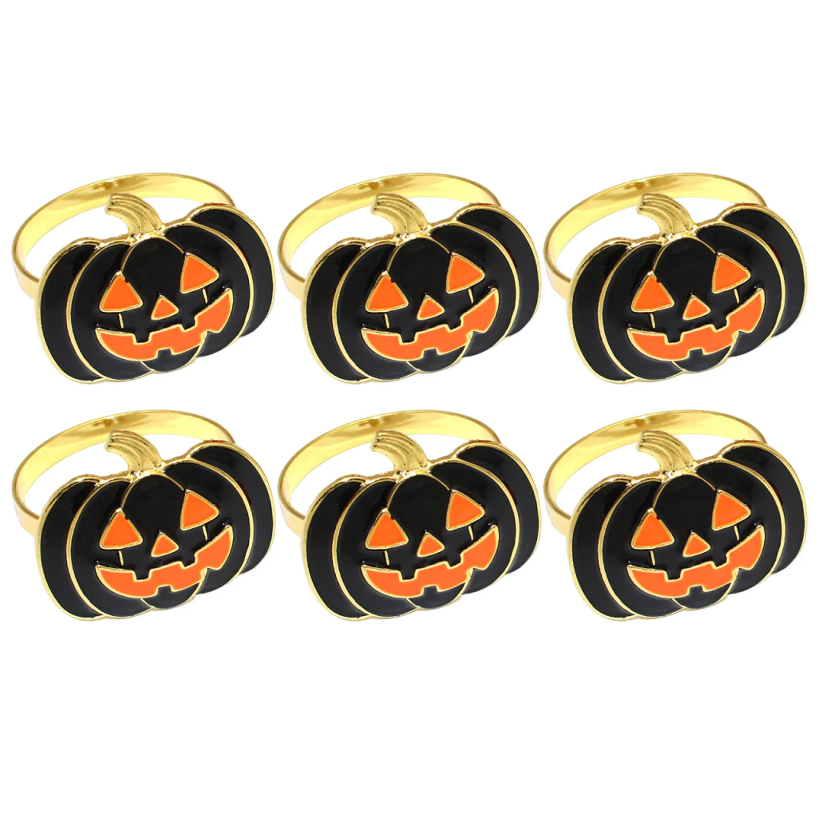 6Pcs Halloween Pumpkin Napkin Rings Metal Black Pumpkin Table Setting Accessories Autumn Harvest Dinnerware Holders Halloween