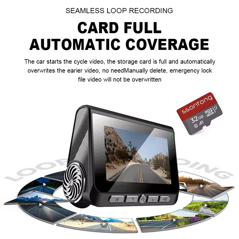 2 Channels  3'' IPS Screen WIFI Dash Cam AHD Front Rear and Inner Camera Car Video Recorder Dvr Black Box Driving Record for Car