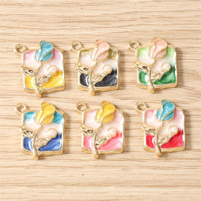 10 Stück Niedliche Bunte Emaille-Blumenanhänger für die Herstellung von Ohrringen, Halsketten, Armbändern, DIY-Bastelarbeiten und Schmuckzubehör – Detail 18