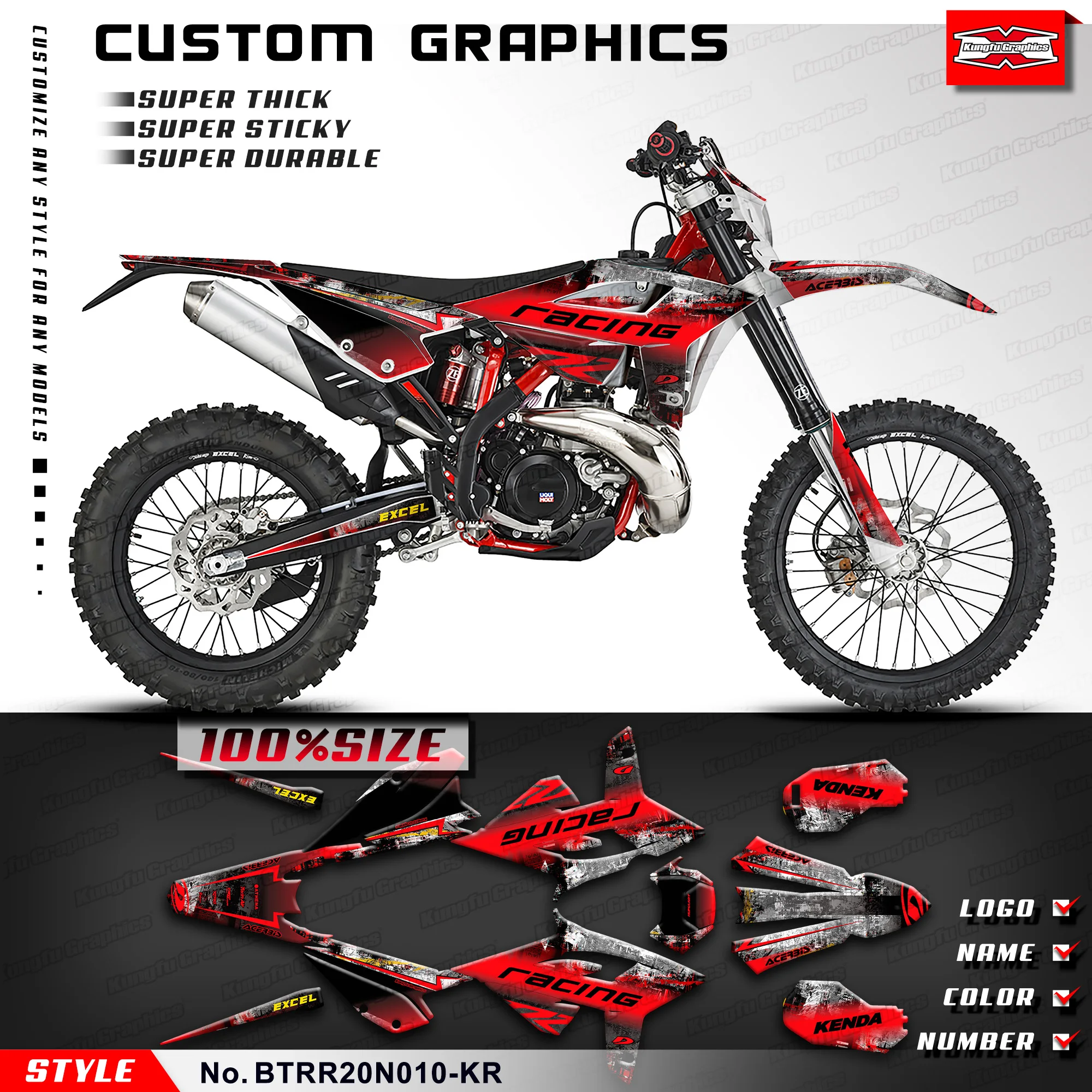 KUNGFU GRAPHICS MX Stickers Enduro Racing Graphics for Beta RR 2020 2021 2022 2023 2024, Dirt Bike Decals, BTRR20N010-KR