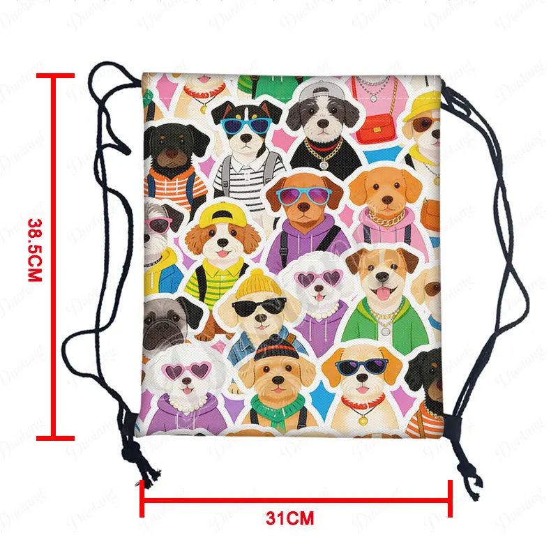 Fanshion Dog Graphic Print Backpack for Travel Cute Dogs in Fashion Drawstring Bag Large Capacity Storage Bag Shoes Holder