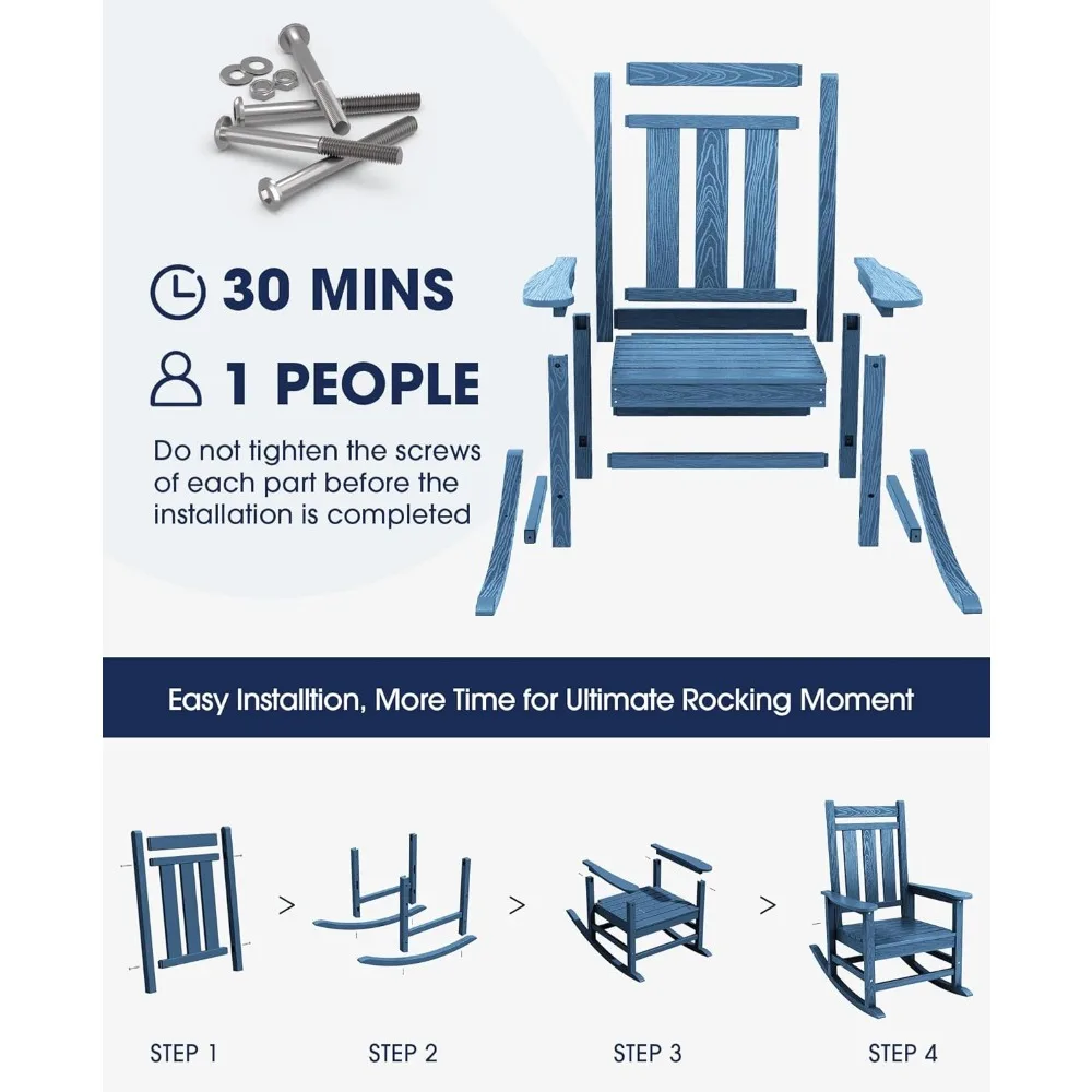Mecedoras para patio al aire libre de HDPE para todo clima con respaldo alto para porche, mecedores duraderos de gran tamaño para asientos cómodos