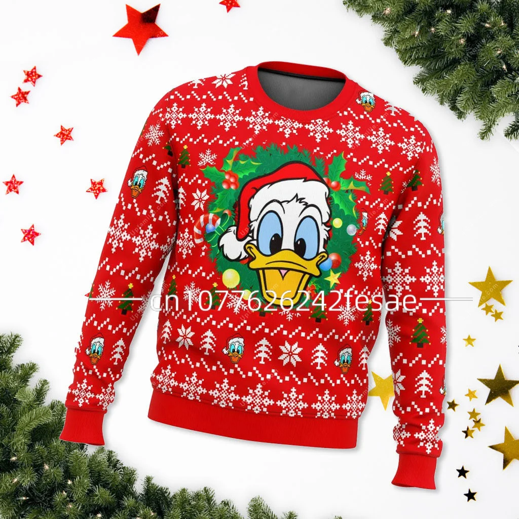 

New Disney Donald Duck Christmas 3D Print For Men Women Anime Mickey Crew Neck Sweatshirt