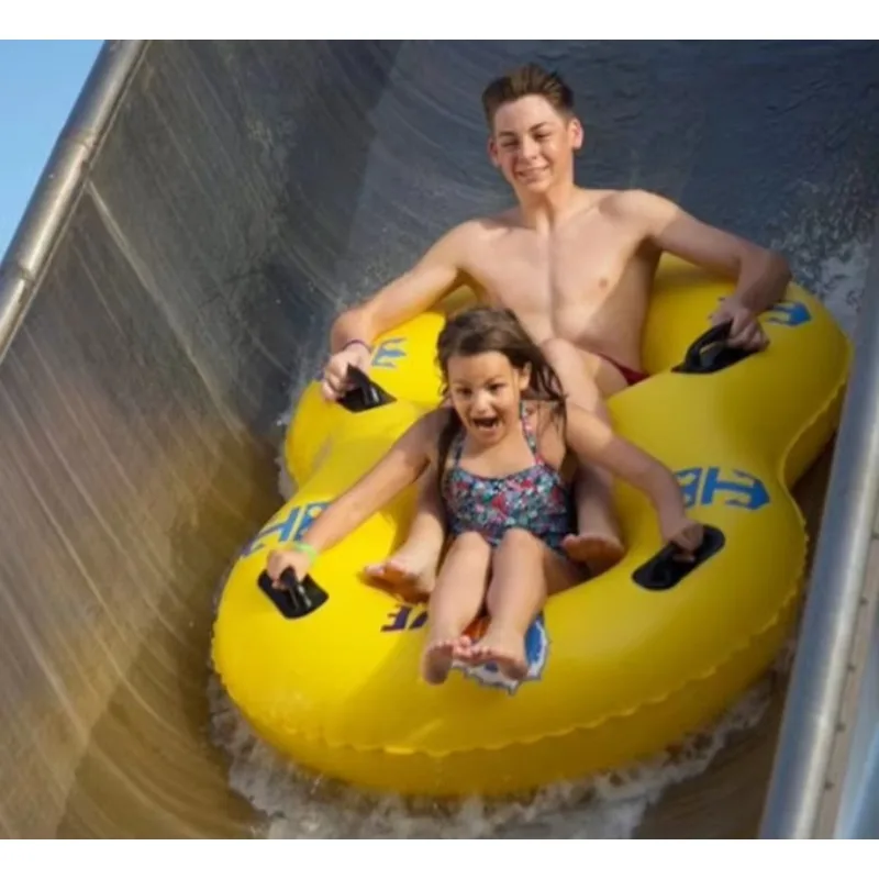 Yellow Color Twin Pool Float with Handle Two Person Swim Floater Double Inflatable Swimming Ring