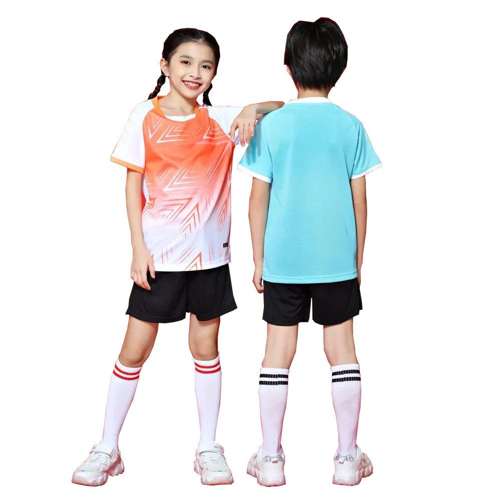 Children Football Jerseys Boys Soccer Clothes Sets Short Sleeve Kids Football Uniforms Girls Soccer Tracksuit Jersey with socks