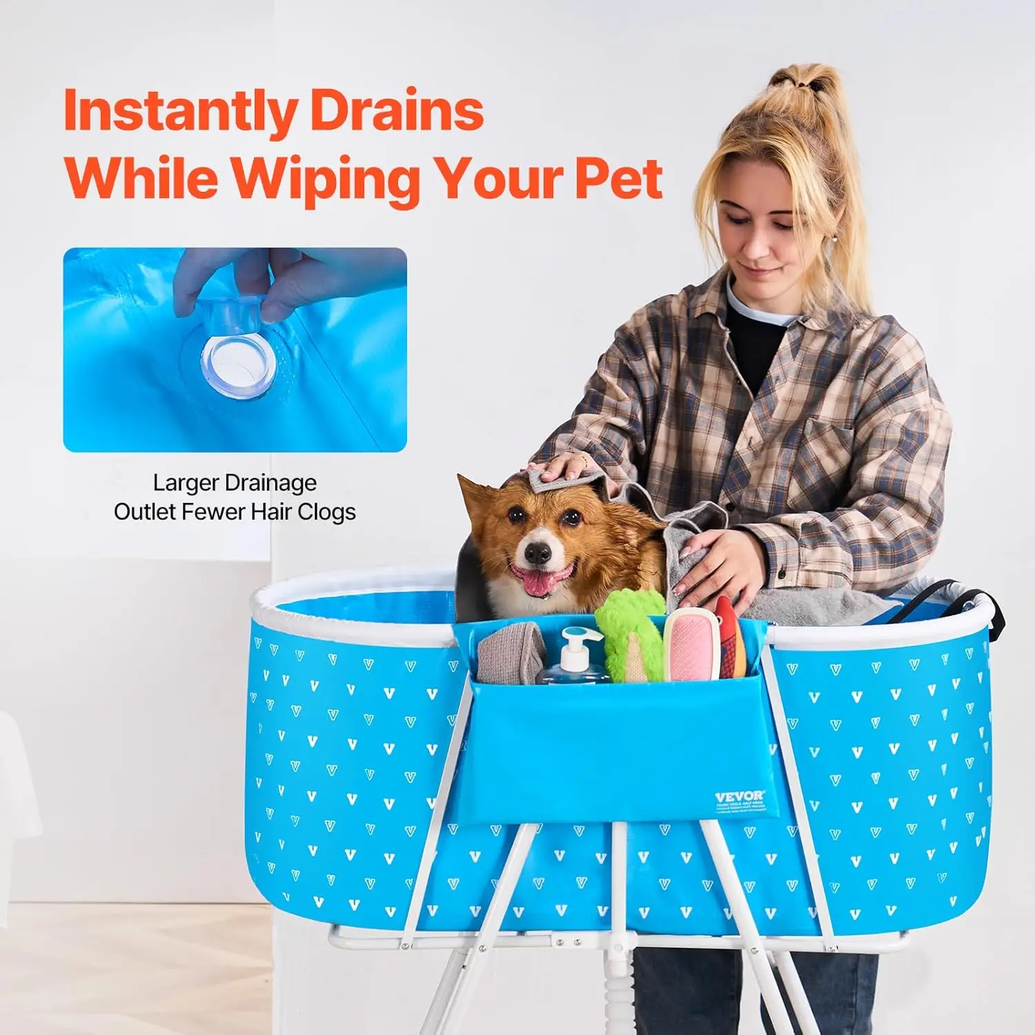 Foldable Portable Pet Bathtub for Dogs & Cats, Elevated Shower Station with Quick Drainage, Indoor Outdoor Use