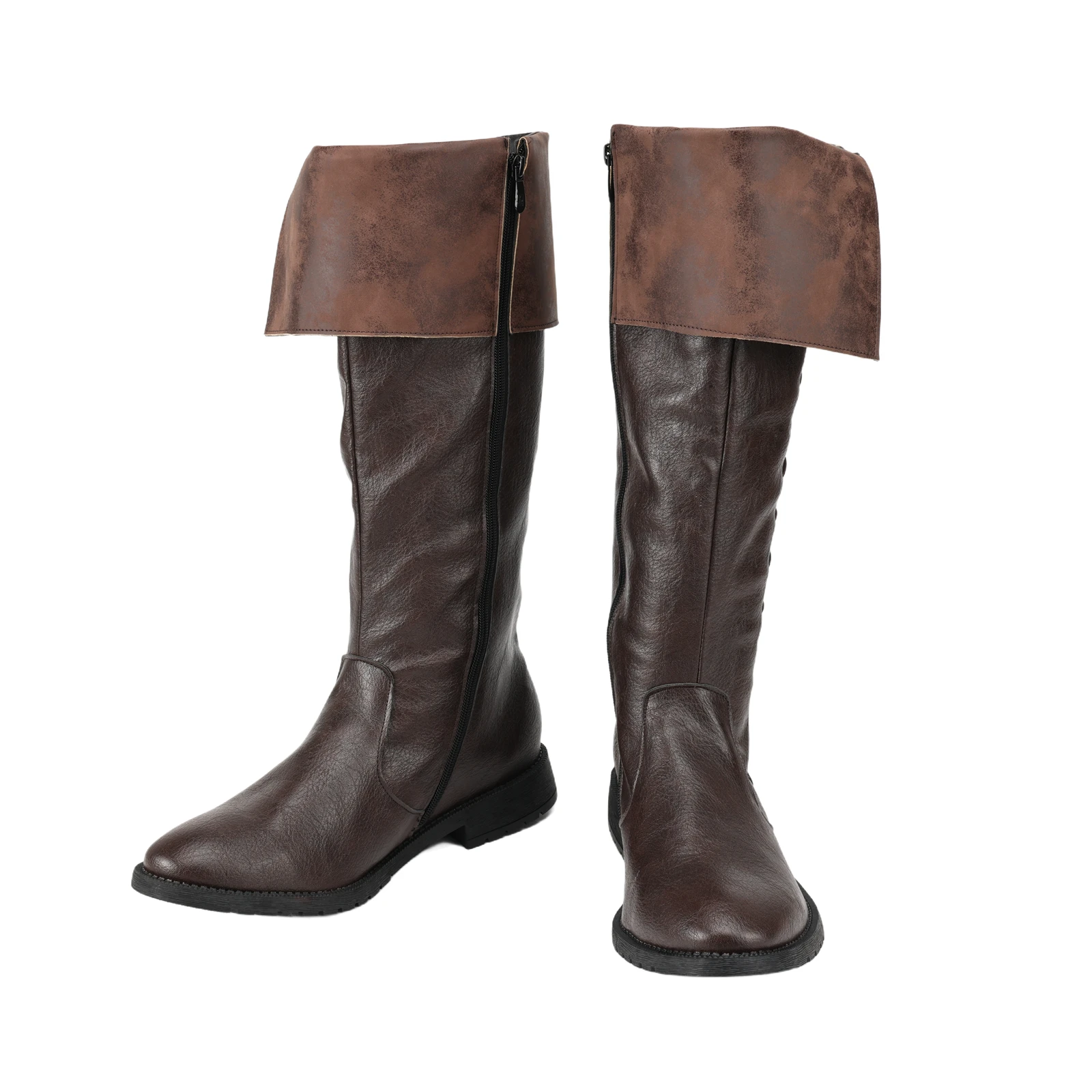 Medieval Pirate Boots, Black Brown Viking Mid-Calf Boots, Halloween Cosplay Costume Boots