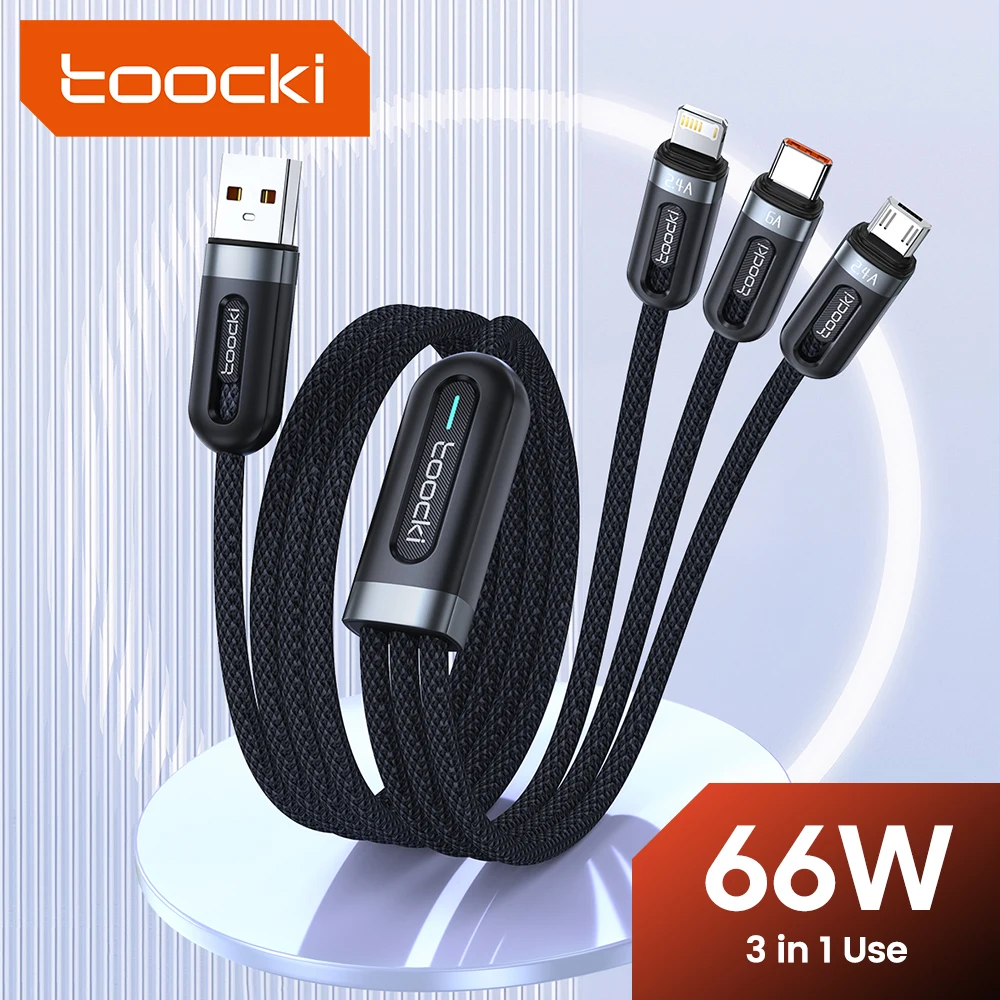 

USB-кабель Toocki 3 в 1, 66 Вт, для iPhone 14, 13, 12 Pro Max, 6A