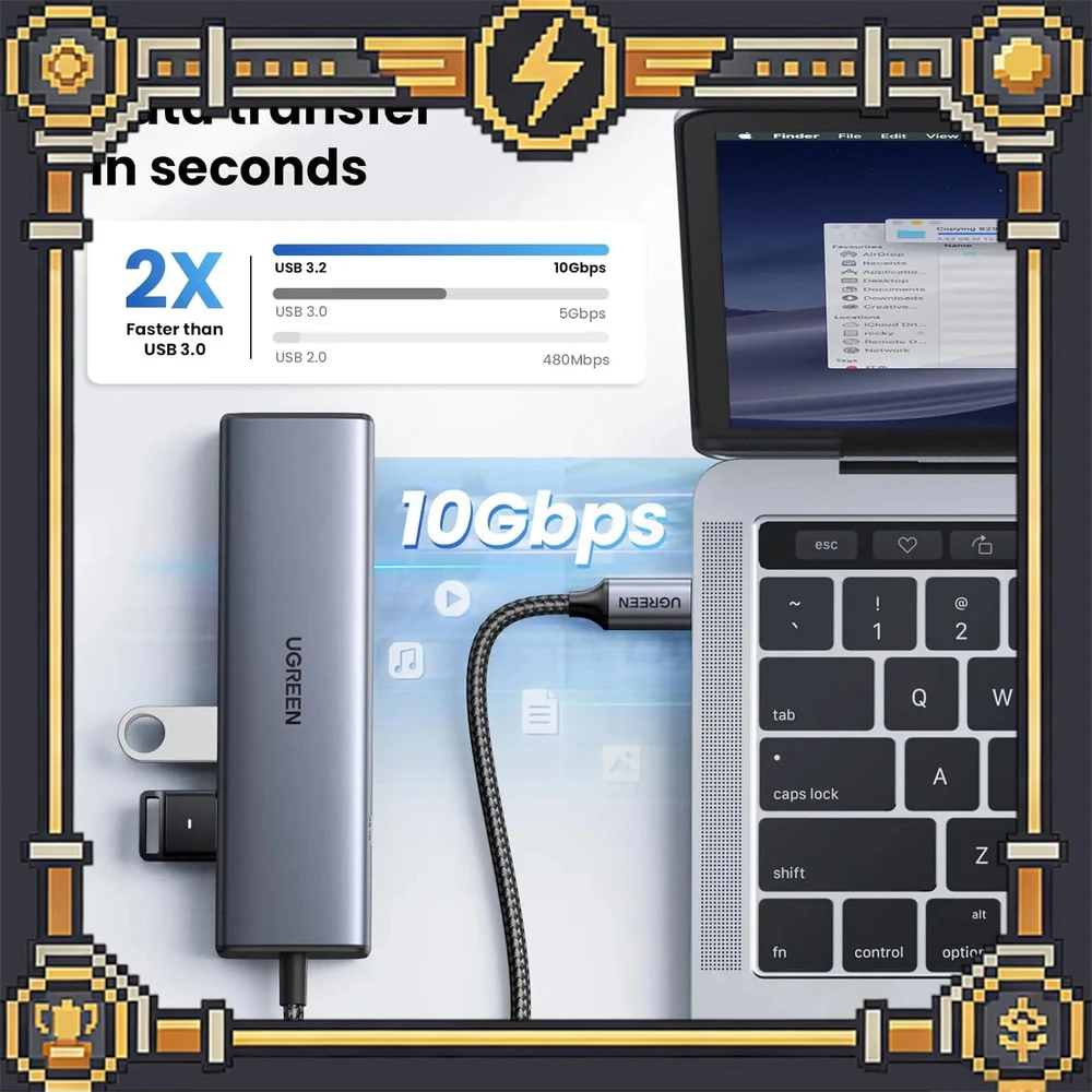 UGREEN  45320 5 in 1 USB C Hub 10Gbps USB C USB A Gigabit Ethernet Multiport Adapter for MacBook Laptop Tablet