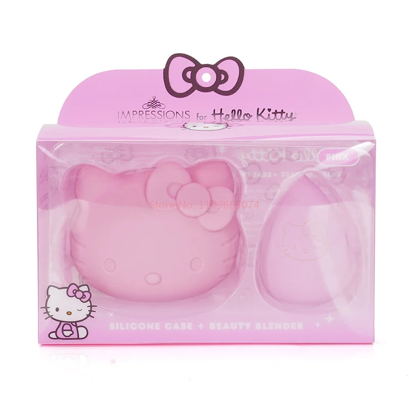 Esponja de maquiagem Hello Kitty de dupla utilização para molhado e seco, suave e não absorvente, macia e adequada para a pele com armazenamento de silicone à prova de poeira