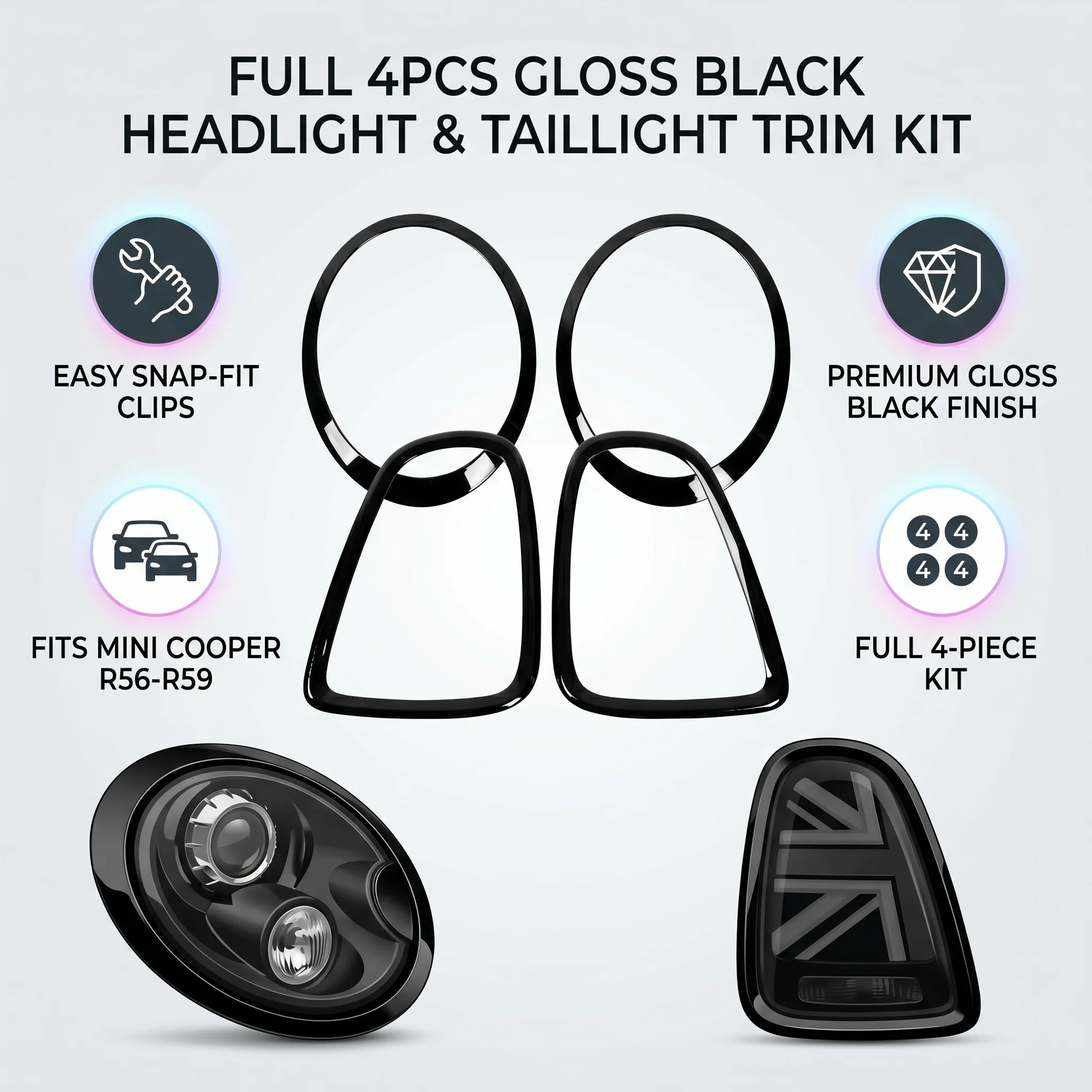 Taillight Frame Trim Headlight Bezel Cover Surround Cover for BMW Mini R56 R57 R58 R59 Cooper S JCW 2007‑2015 Trim Car Accessory view 4