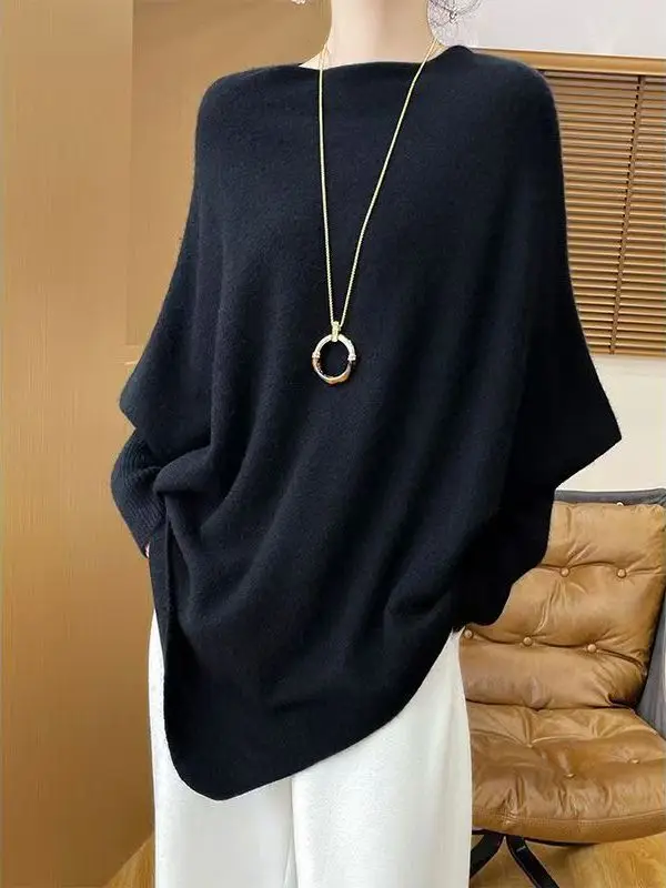 Suéter de Tricô Assimétrico de Um Ombro, Autêntico, io e Confortável, Estilo Vintage, Manga Longa, Crimento Regular, Es...