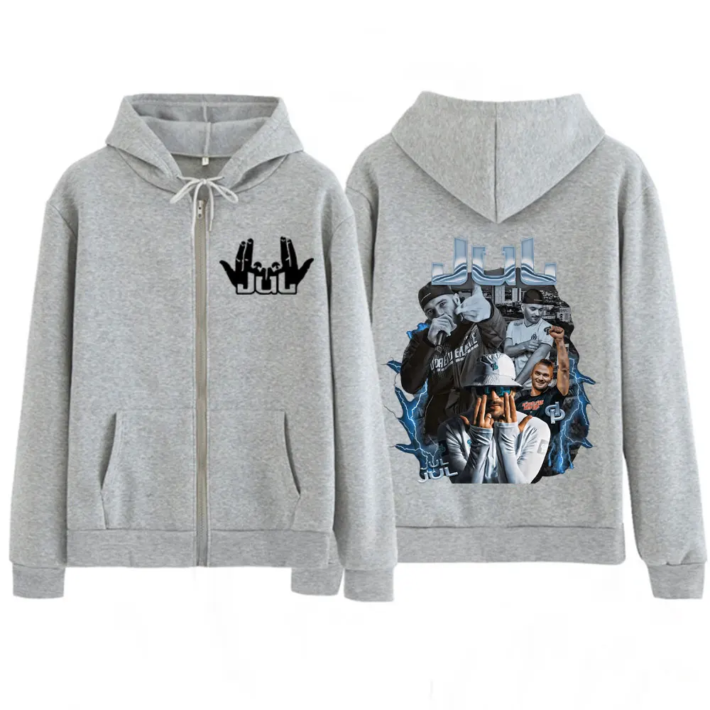 Rapper francese Jul Tour 2025 Nuovo album Felpa con cappuccio con cerniera moda fronte-retro Felpa con cappuccio Hip Hop Giacca da uomo donna Felpa con cappuccio casual oversize