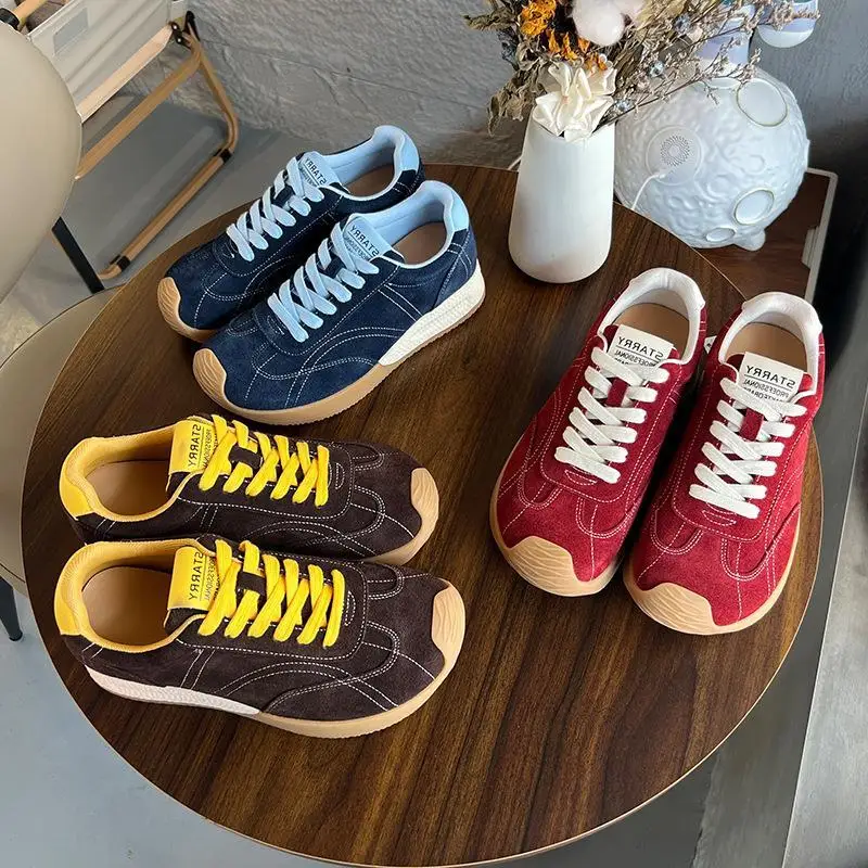 

Lightweight Leather Women's Deqin Shoes Versatile Sporty Style Casual Slip-On round Toe Flat Heel Pure Color Spring Autumn