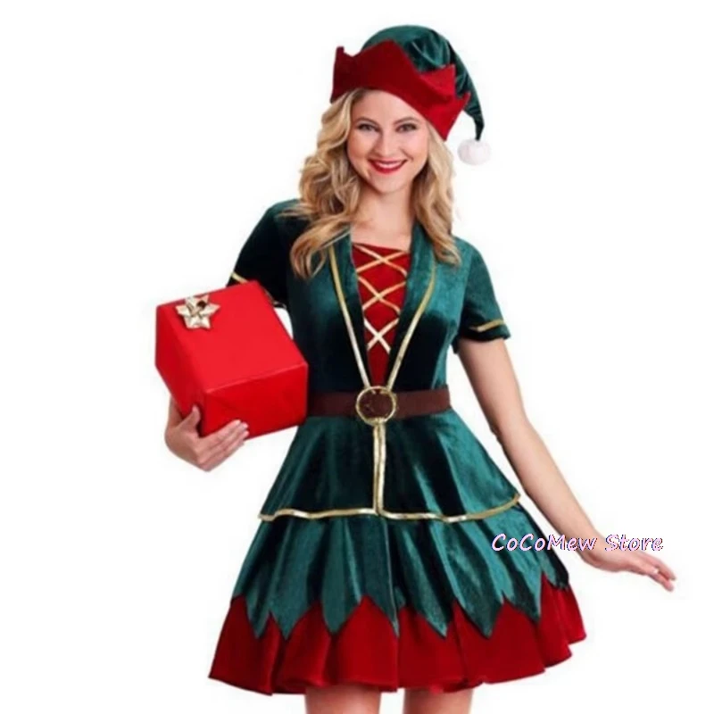 Novo traje de elfo de natal de papai noel para homens e mulheres adultos trajes de festa de natal europeus e americanos