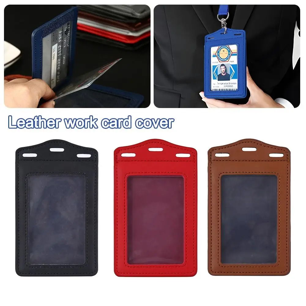 PU Leather ID Card Holder Tri-fold with Card Slots Badge Holder Transparent Card Holder