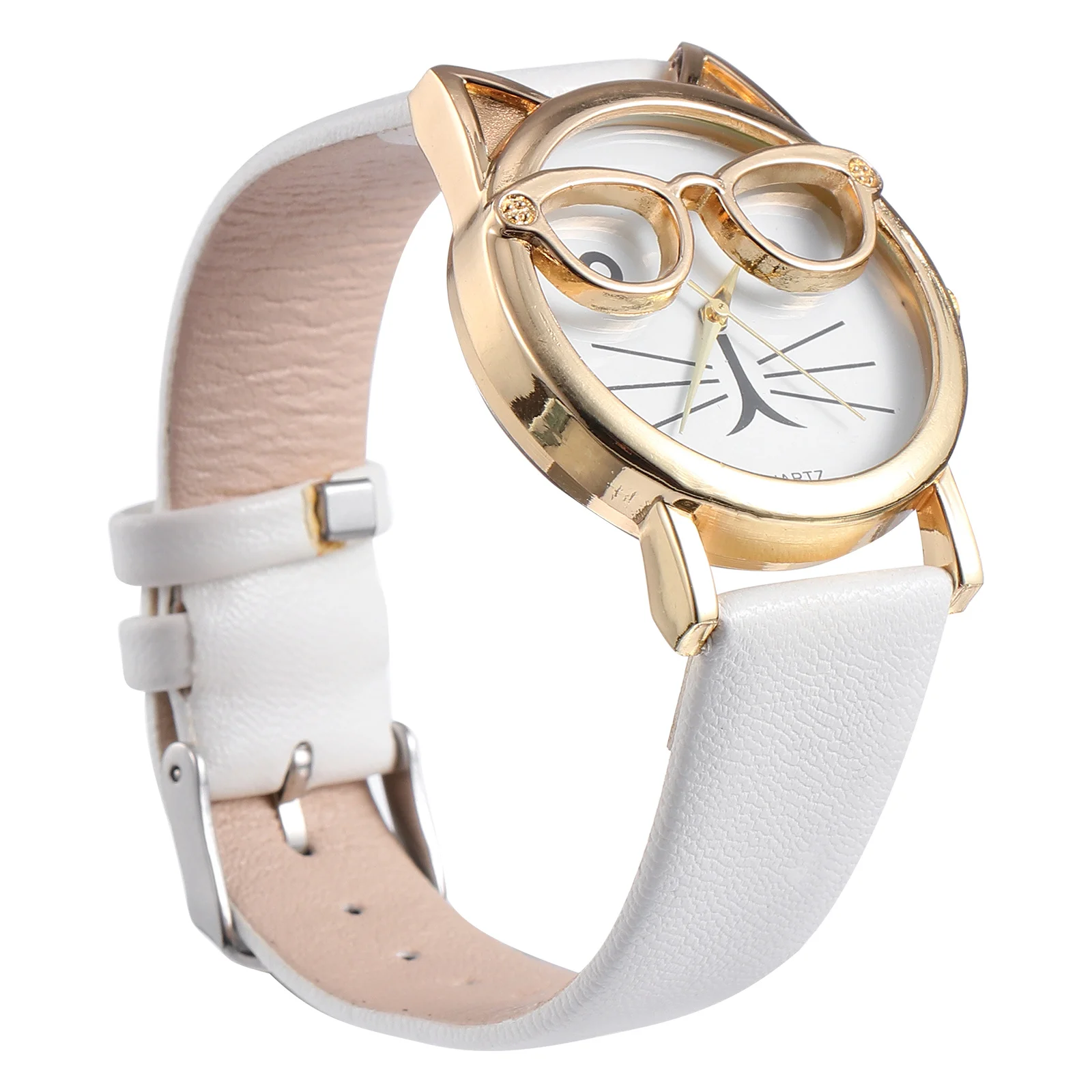 1 Stück Brille Katze Quarzuhr Langlebige PU-Armband Armbanduhr für Jungen Mädchen Modische Uhr für jeden Anlass
