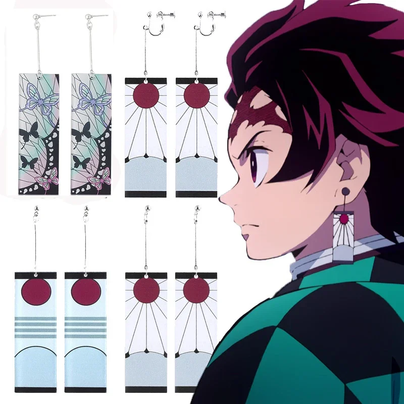 2 Pcs Anime Cosplay Acrylic Earrings Drop Demon Slayer Tanjiro Long Earrings for Women Girls Jewelry Cosplay Accessories Props