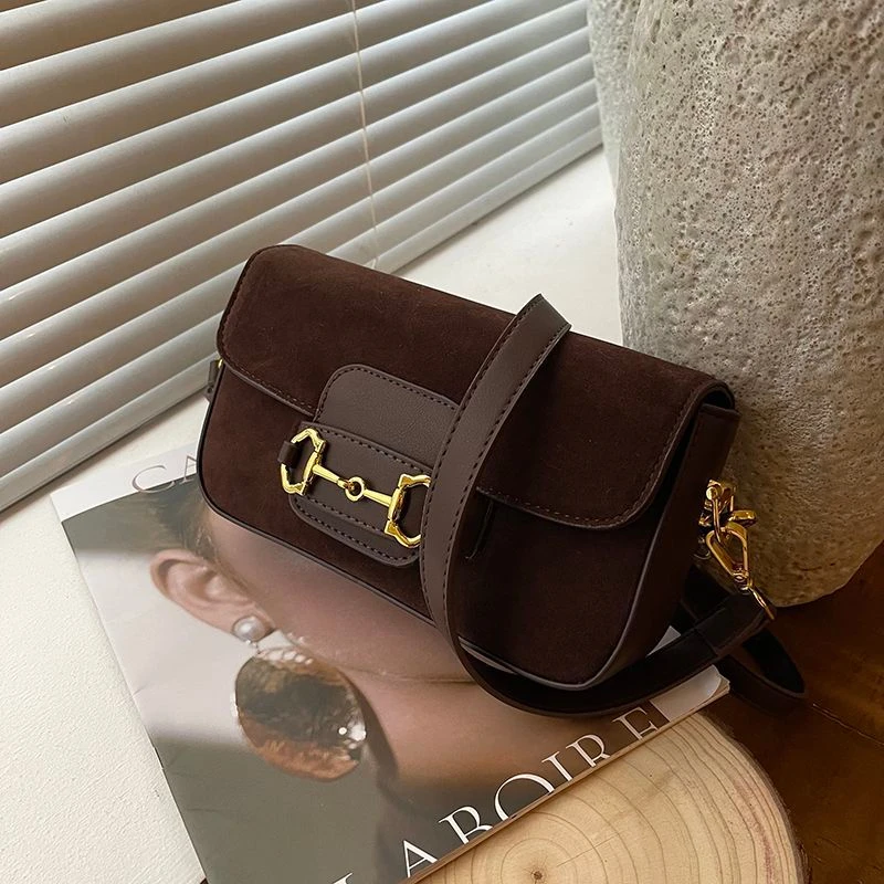 Handbags Luxury Designer Fashionable High-End Black/Coffee Suede Shoulder Crossbody Bag, Versatile for Commuting Shoulder Bags
