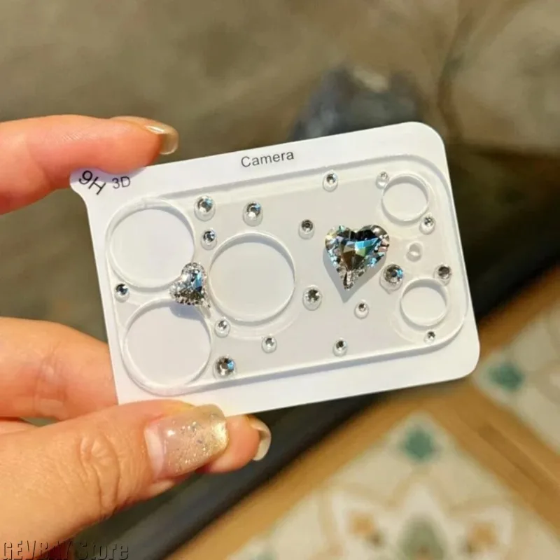 3D Heart Diamond Glass Camera Protector HD Full Cover Lens Film For iPhone 17 Pro Max 17 Pro