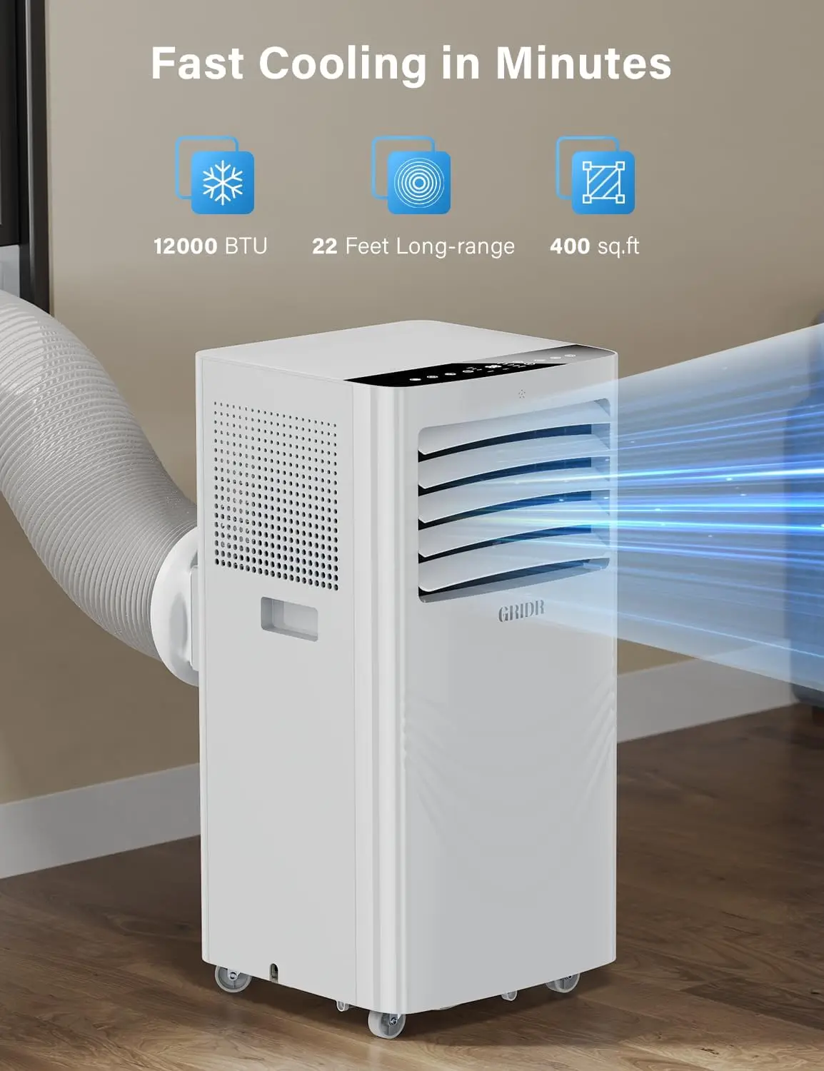 مكيفات هواء محمولة بقدرة 12000 وحدة حرارية بريطانية، وحدة تيار متردد لغرفة النوم مع 4 أوضاع تبريد/مزيل الرطوبة/مروحة ونوم، حتى 400 قدم مربع، 45 ديسيبل كو