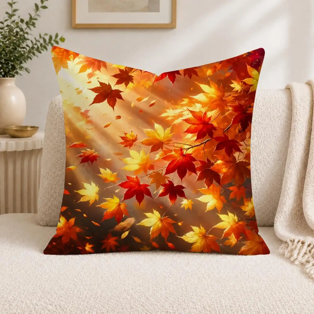 Autumn Leaves Basket Cushion Cover Square Decorative Sofa Pillow Case Bedroom Living Room Home Decor Gift