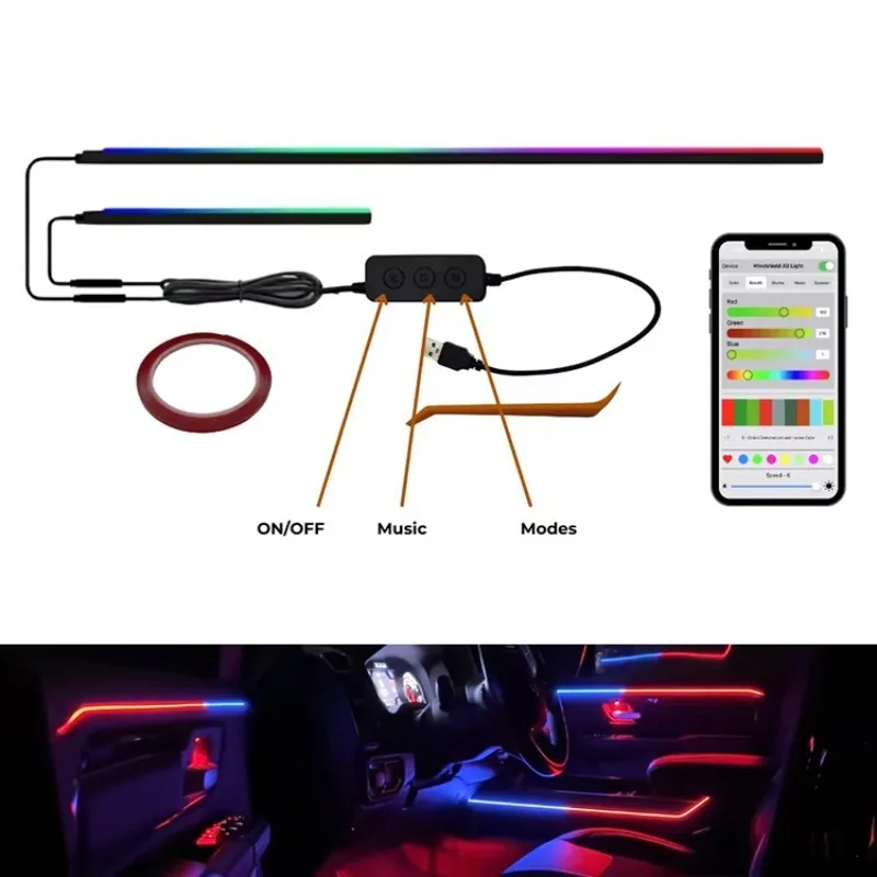 High Quality   Car Ambient Lighting Kit with APP Control & Multiple Colors Universal Fitment for Enhanced Styling