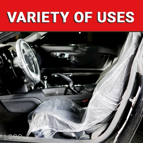 Imagen 2 del producto Fundas desechables para asientos de coche, Protector de plástico transparente que incluye cubiertas para ruedas, fundas para selectores de engranajes y cubiertas para freno de mano