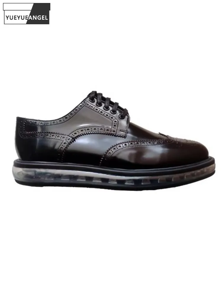 

Mens Genuine Leather Brogue Shoes British Style Vintage Carving Patent Leather Dress Shoes Office Lace Up Casual Platform Shoes