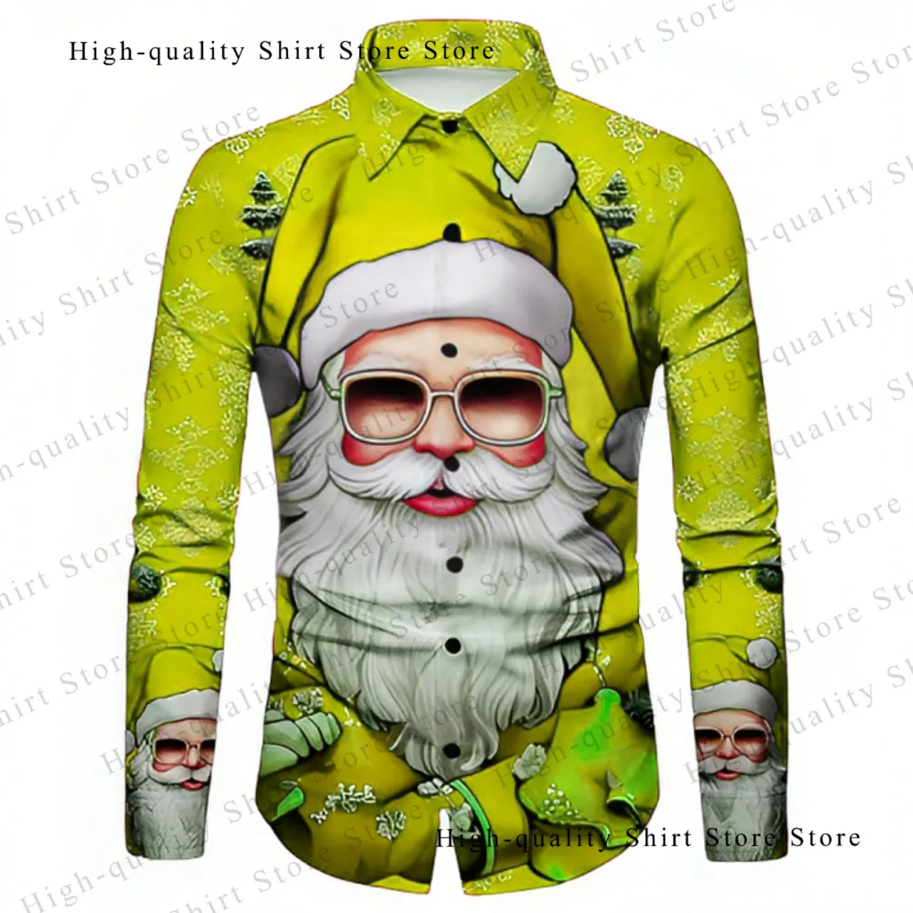 Men's Santa Claus shirt, comfortable, breathable, fashionable, plus size Christmas long sleeved shirt with collar design