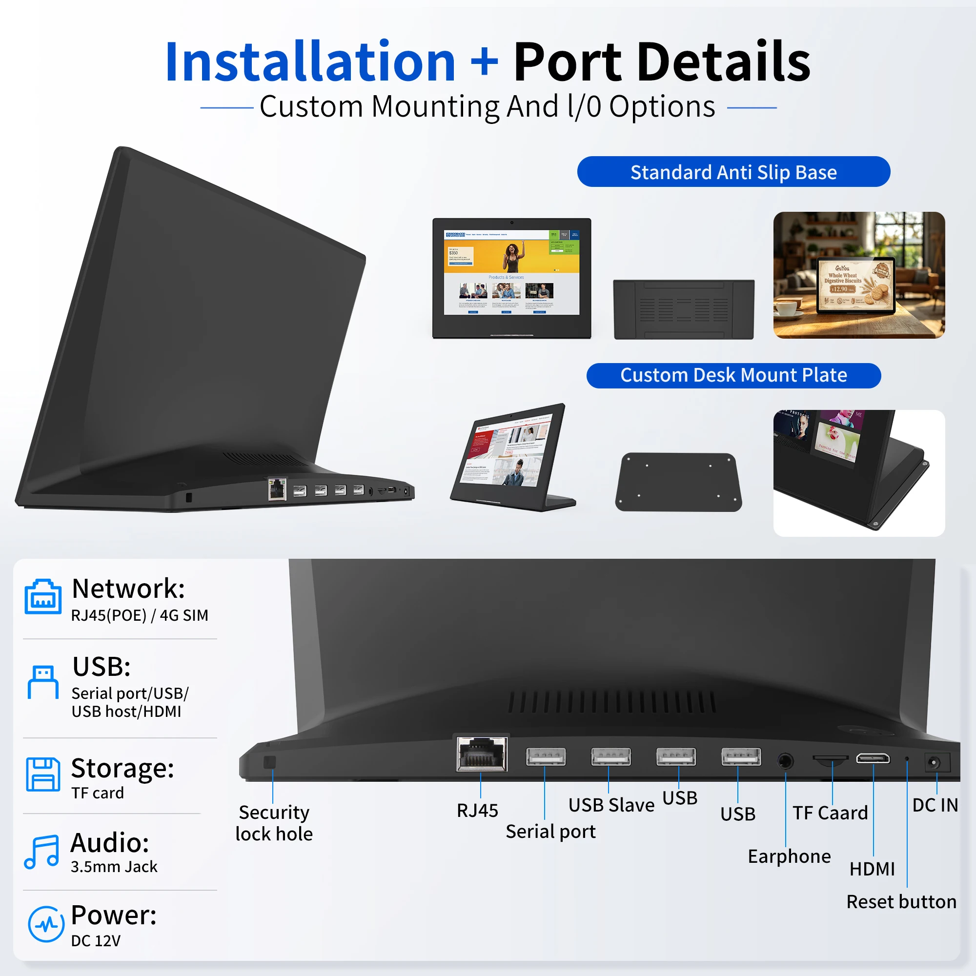 Tablet Comercial WL1019T de 10.1 Pulgadas con RK3576S, Formato L, POE, Android NFC, 4+32GB, 16:10, Android 14, Pantalla Táctil de 10 Puntos