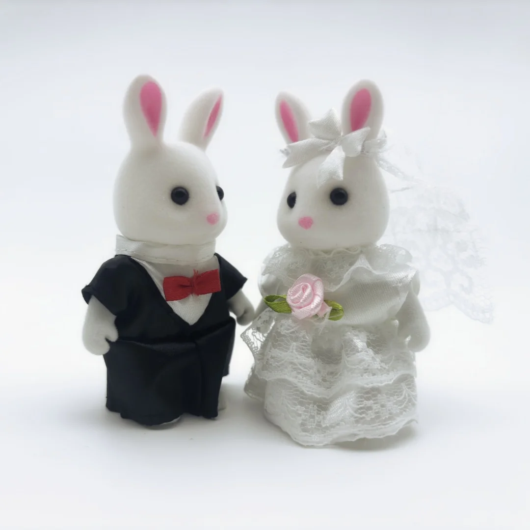 Valentine's Day Newlywed rabbit 1:12 Simulation Forest Family  Animal Dollhouse Figures Miniature FurnitureKitchen Accessories