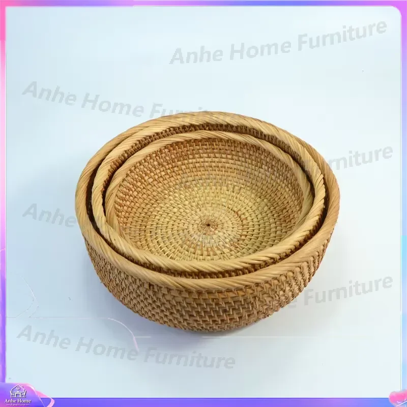 Custom Rectangle Rattan Pet Bed Woven Dog Cat House Folk Art Handle Multifunctional Fruit Vegetable Storage Basket Bread