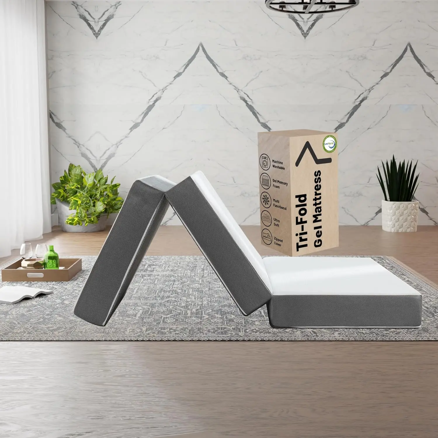 

4-Inch Tri-Folding Zippered, Gel Memory Foam Mattress, Cot Pad, Guest Bed, Portable Floor Mattress, Breathable Mesh Sides With