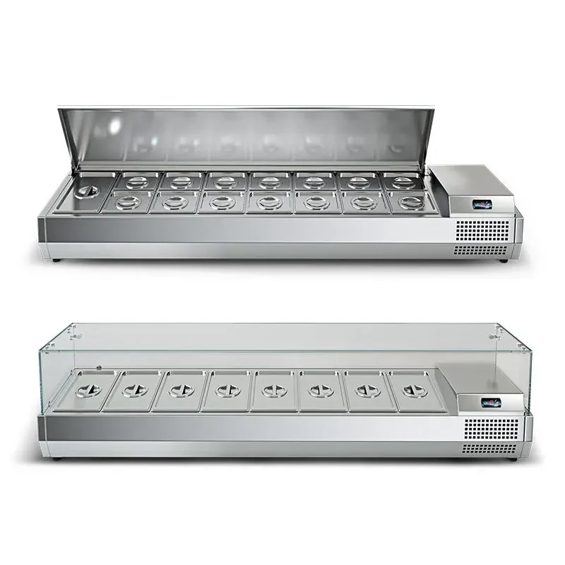 Commercial Desktop Salad Counter Refrigerated Display Cabinet Flip Cover Fresh Pizza Dessert Glass Cabinet Refrigerator