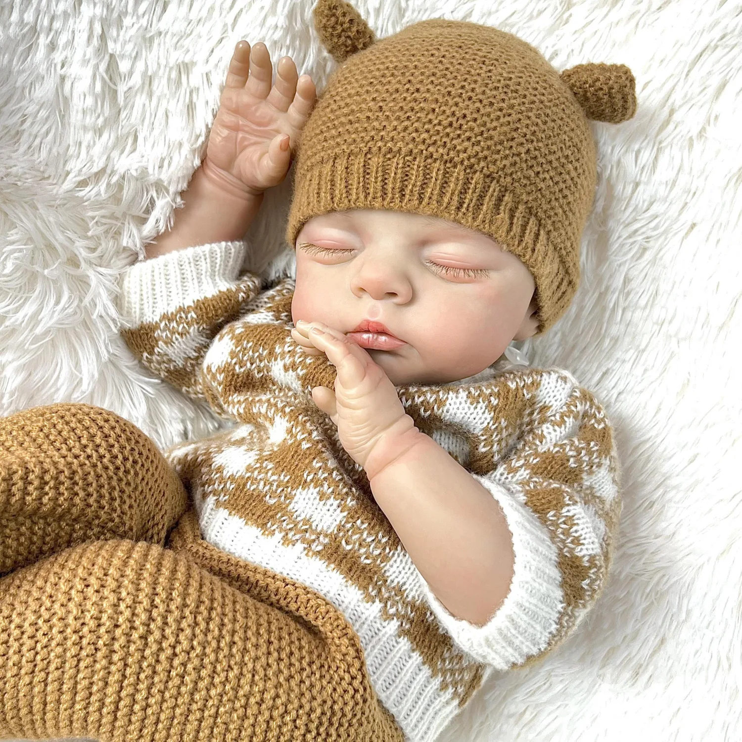 

BZDOLL 48CM Asleep Cute Reborn Baby Doll with 3D Skin With Visible Veins For Girl Vinyl Limbs Cloth Body Kid Art Bebe Collection
