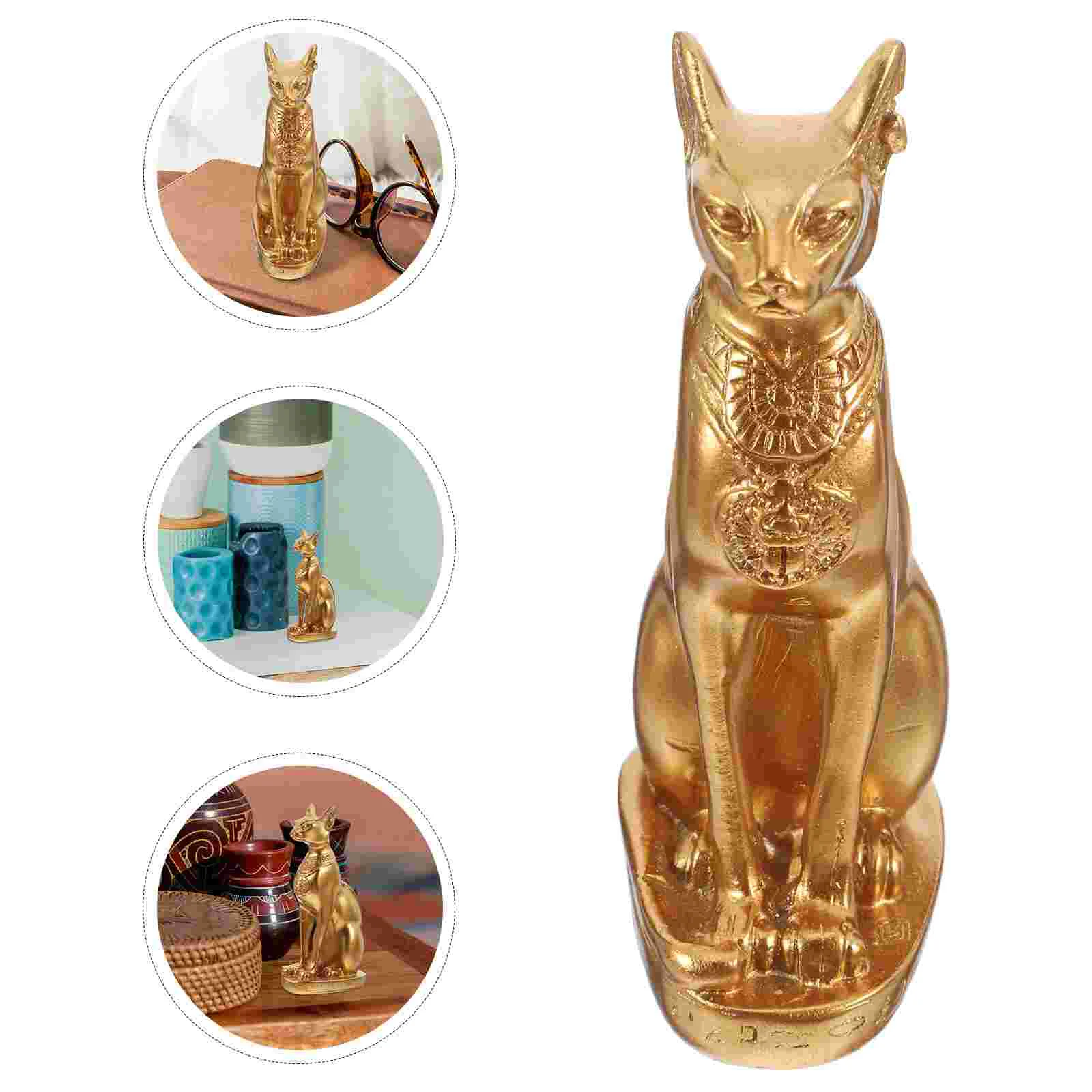 Egyptian Cat God Figurine Decor for Home Gold Tiny Animal Figurines Sand Table Adornment Statue Ornament Shaped Craft Small