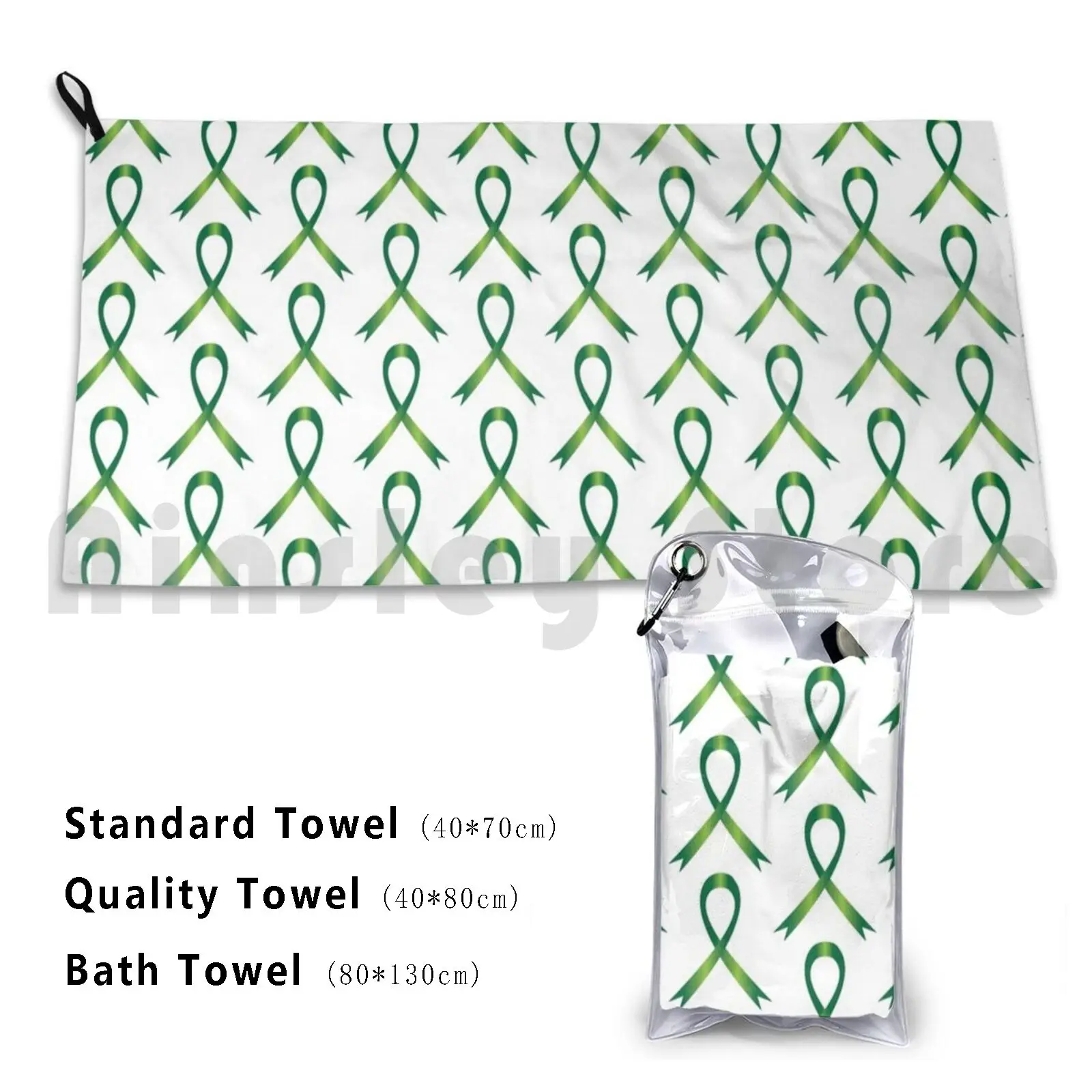 Green Awareness Ribbon Custom Towel Bath Towel Green Awareness Cancer Depression Lyme Celiac Bipolar