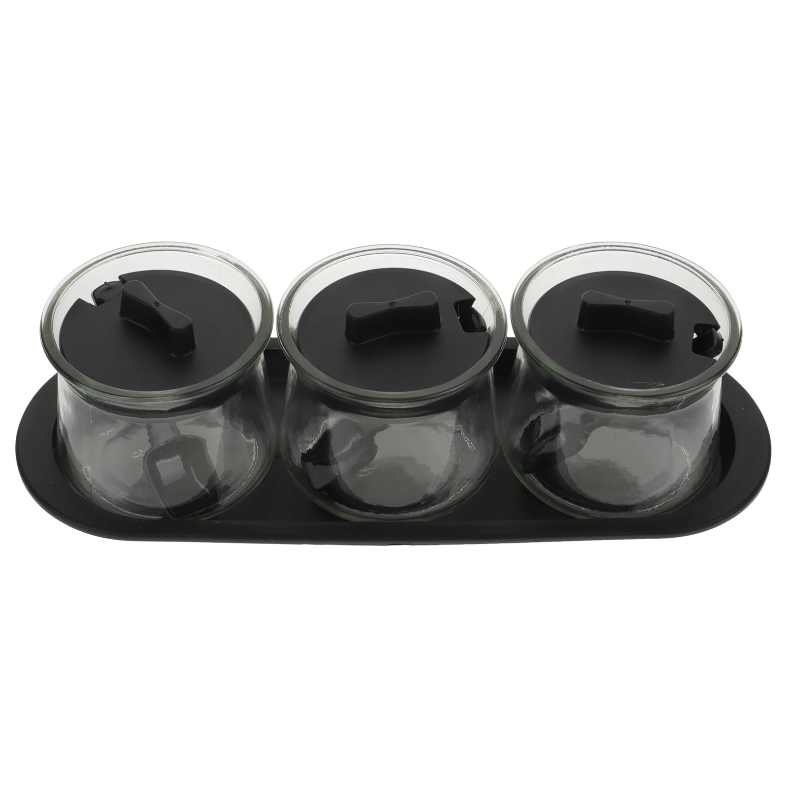

3Pcs Seasoning Bottle Set Clear Glass Spice Jars with Tray Lid Washing Easy Storage Kitchen Condiment Container
