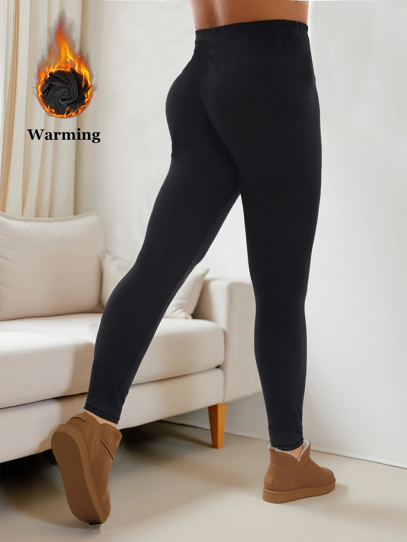 Leggings gruesos de terciopelo negro para mujer, pantalones ajustados cálidos elásticos informales a la moda para ejercicio y deportes, Otoño Invierno ﻿