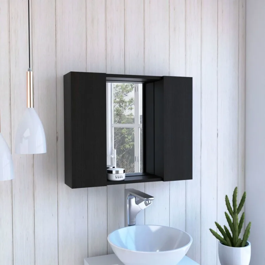 

DEPOT ESHOP Garnet Medicine Double Door Cabinet One External Shelf Black