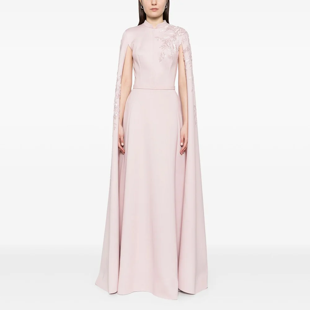 

Elegant Wedding Guest Dresses for Women 2025 Cloak Sleeves High Collar Evening Gown Long Applique Belt A Line Formal Party Dress