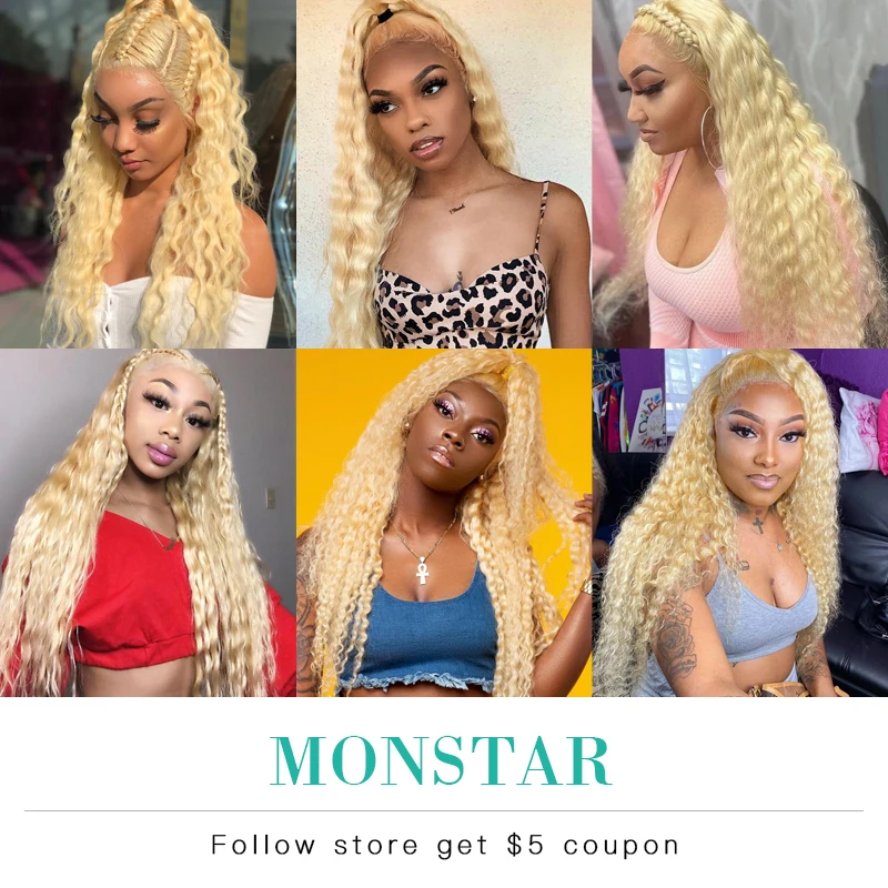 Monstar 613 Deep Wave Hair Malaysian Curly Human Hair Weave Bundle 28 30 inch Deep Curly Platinum Blonde Hair 1 3 4 Bundle Deals