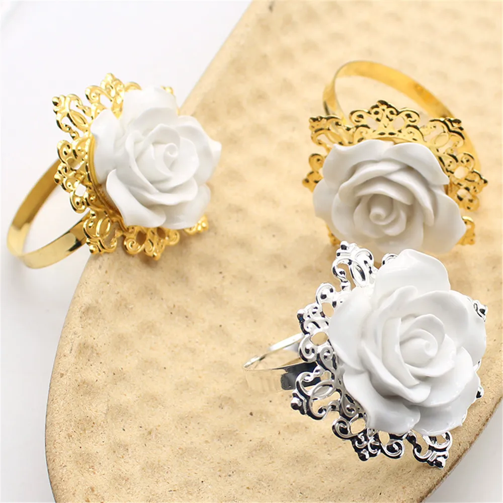 Gold Silver Roses Napkin Rings Buckles Wedding Celebrations Birthday Parties Diy Hand-Made Decorative Crafts Home Decoration