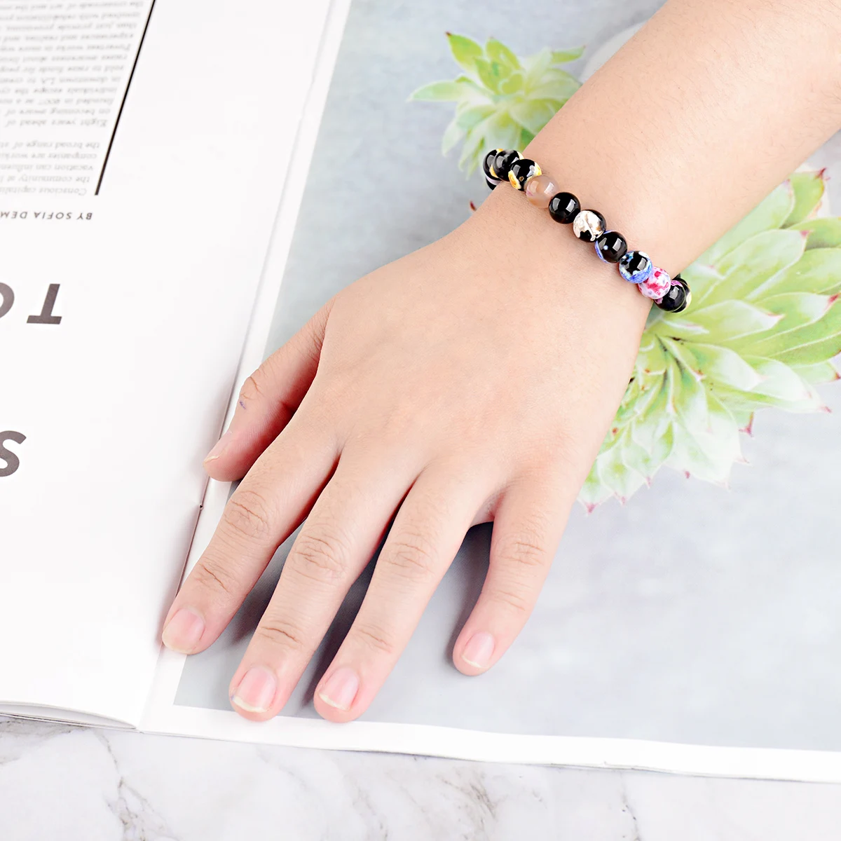 Colorful Natural Agat Stone Beaded Bracelets For Women Blue Pink Purple Tourmaline Stone Couple Bracelet Fashion Jewelry Gift view 4