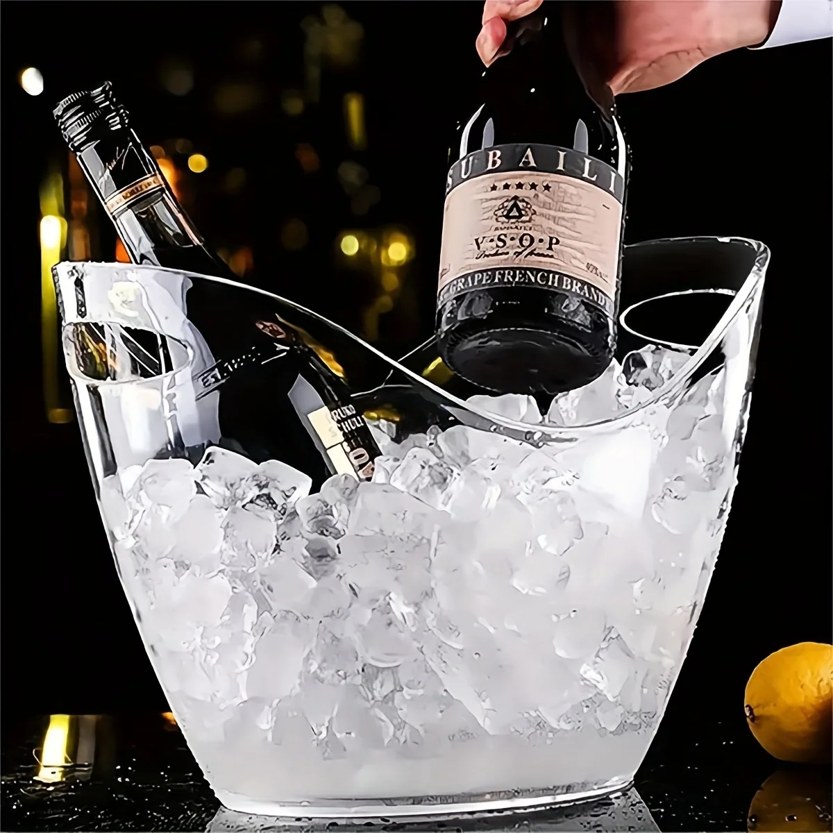 1 pc large transparent ice bucket, thickened holiday wine and champagne cooler, used for parties, gatherings, outdoor activities