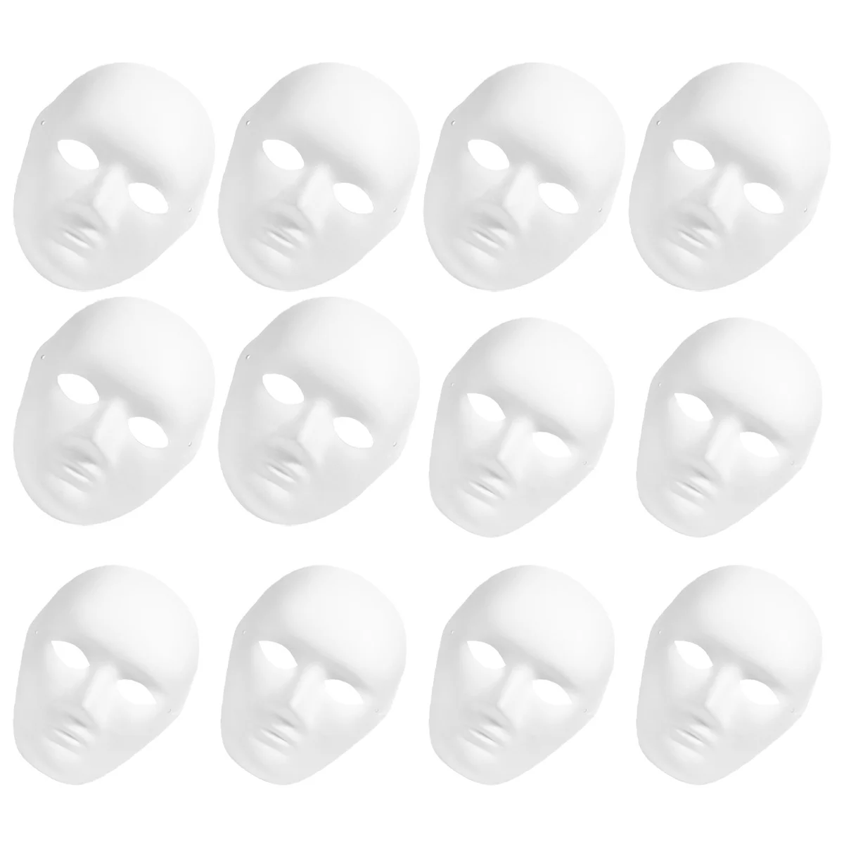 

12Pcs Full Face Halloween Blank DIY Painting Masks Paper Pulp Breathable Elastic Strap for Halloween Costume Party Masquerade